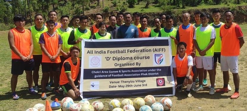 CAGSA President Sekho Dawhuo and instructor William Koso along with the coaches at Thenyizu ground on May 29.